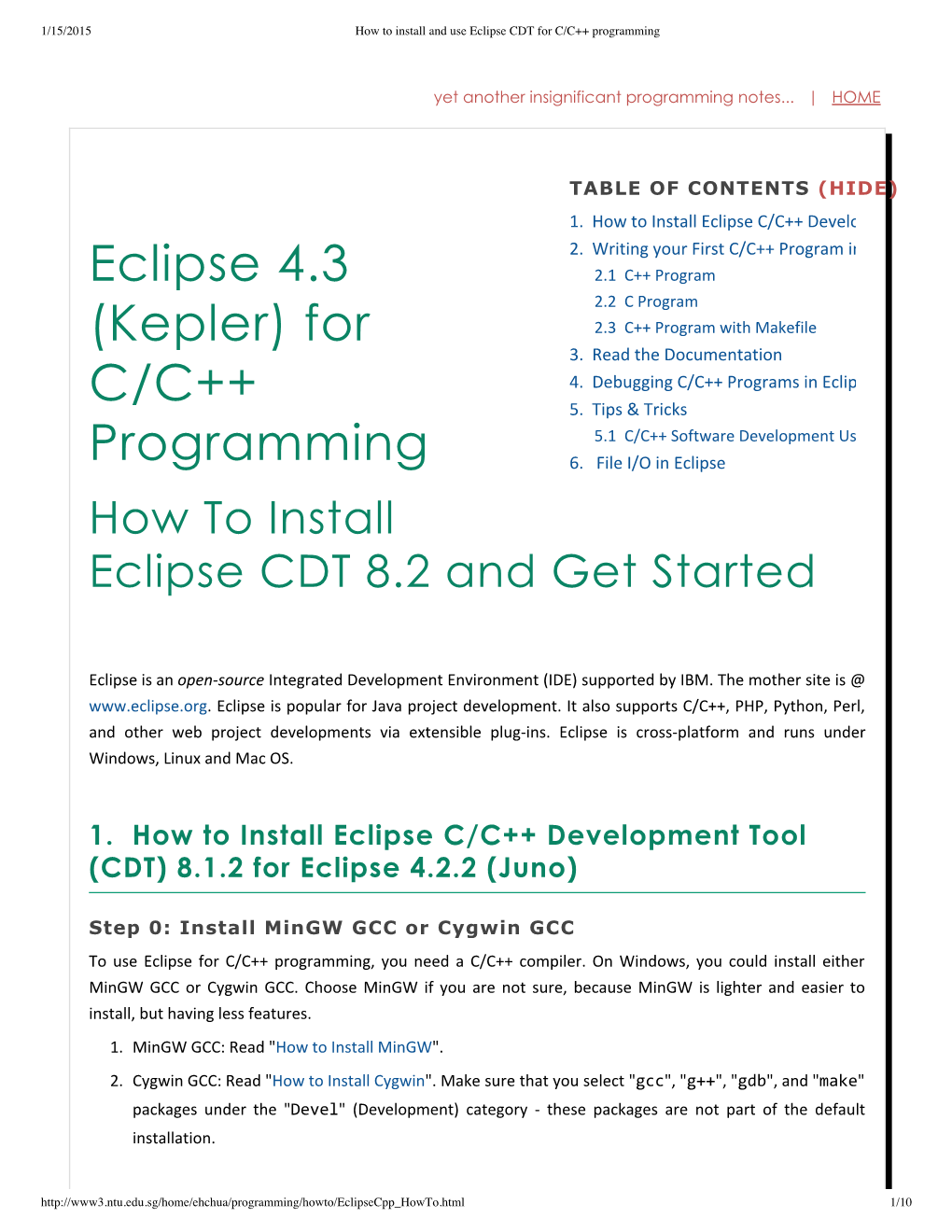 Eclipse 4.3 (Kepler) for C/C++ Programming