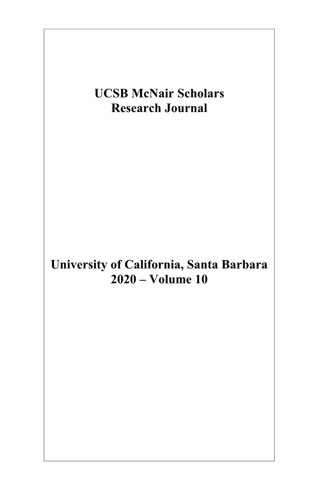 UCSB Mcnair Scholars Research Journal
