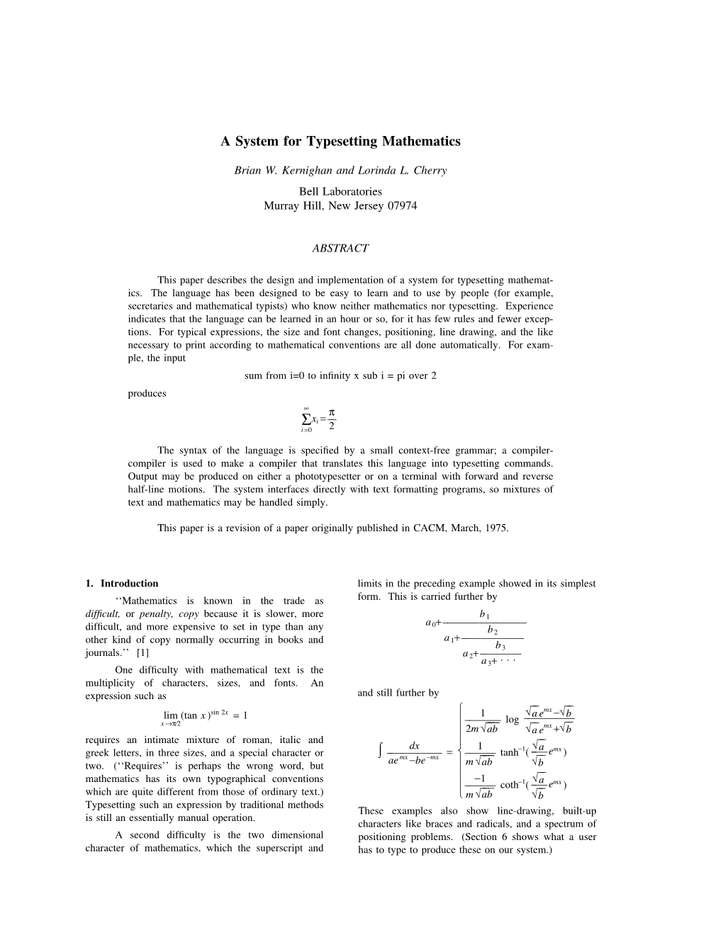 A System for Typesetting Mathematics