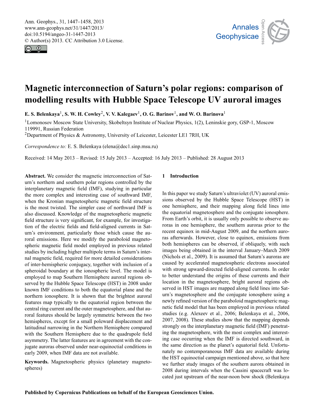 Magnetic Interconnection of Saturn's Polar Regions: Comparison of Modelling Results with Hubble Space Telescope UV Auroral