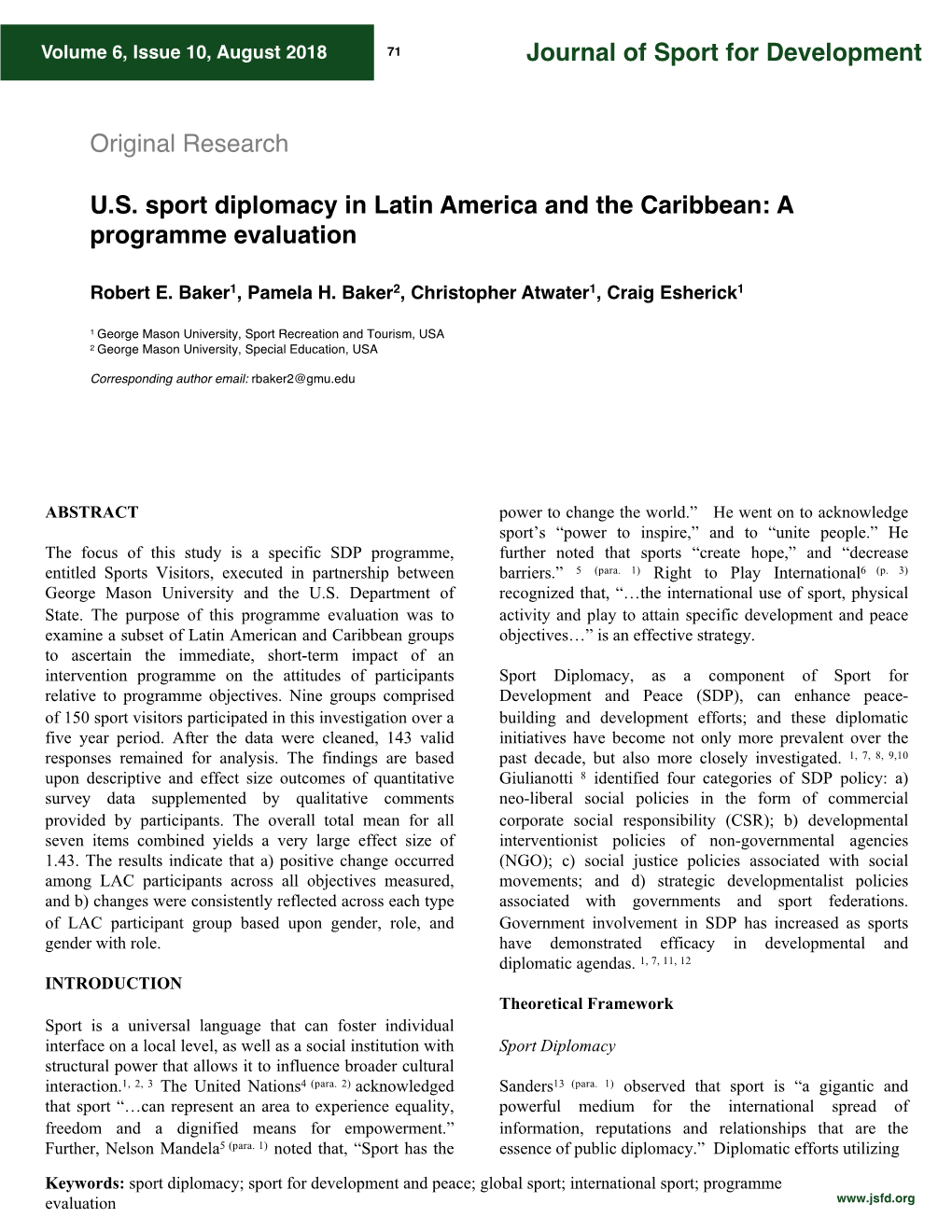US Sport Diplomacy in Latin America