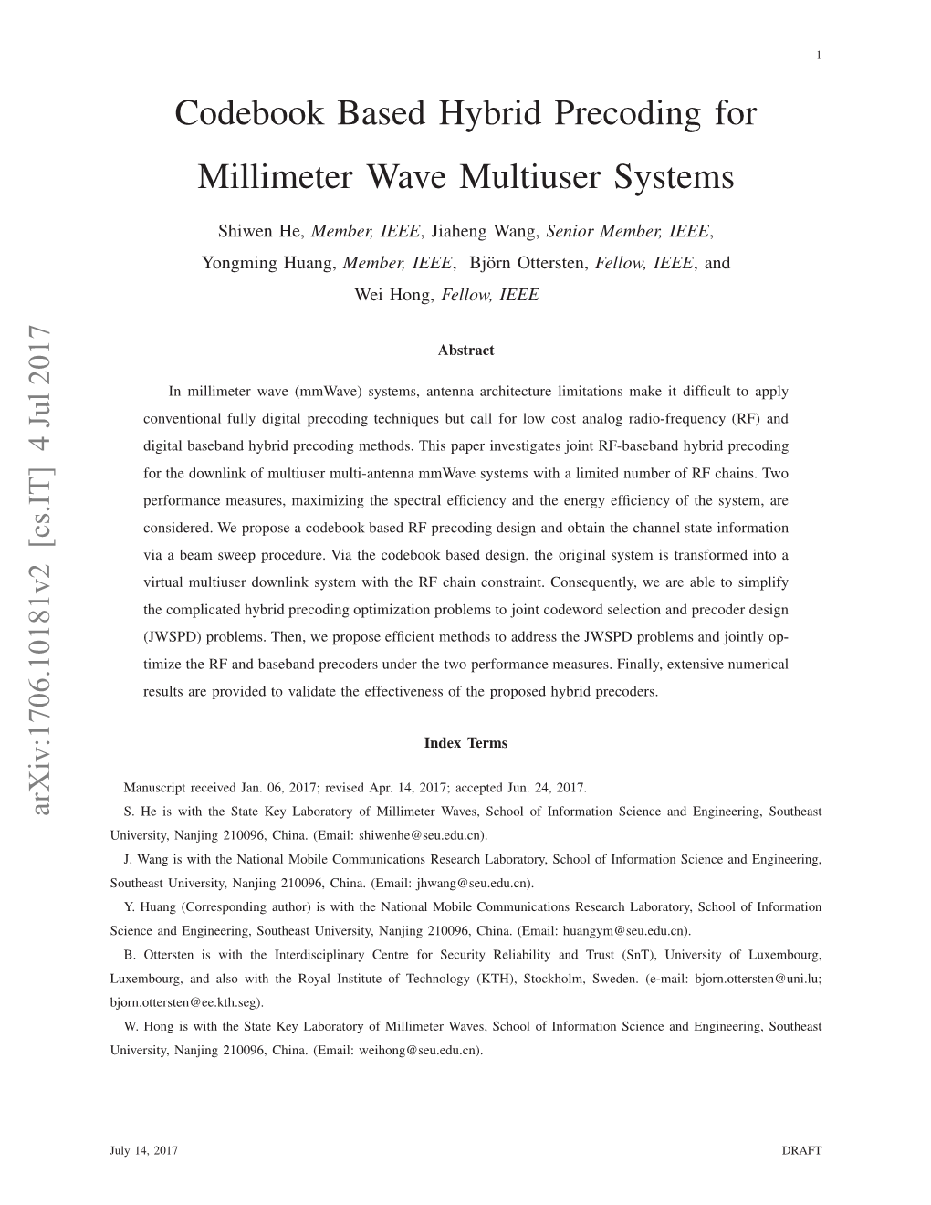 Codebook Based Hybrid Precoding for Millimeter Wave Multiuser Systems