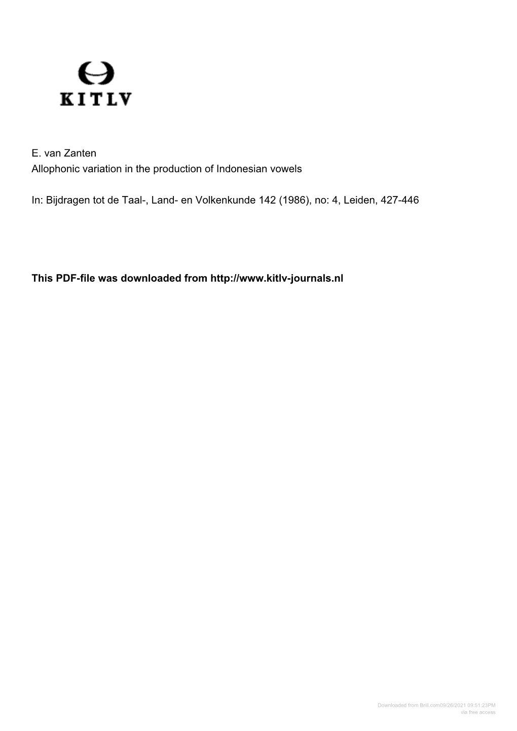 E. Van Zanten Allophonic Variation in the Production of Indonesian Vowels