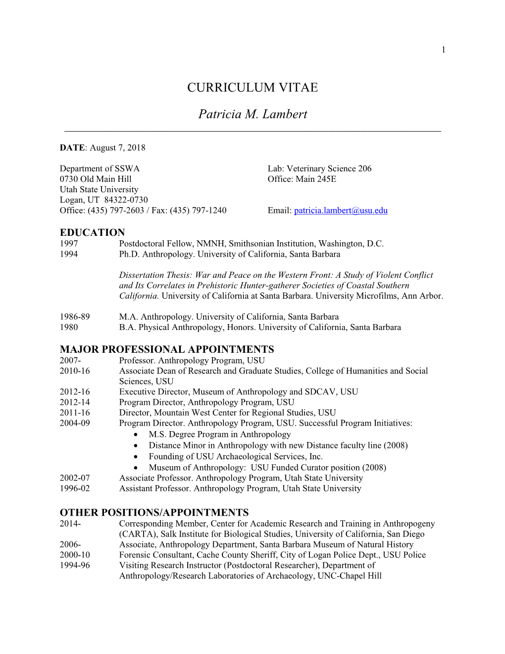 CURRICULUM VITAE Patricia M. Lambert