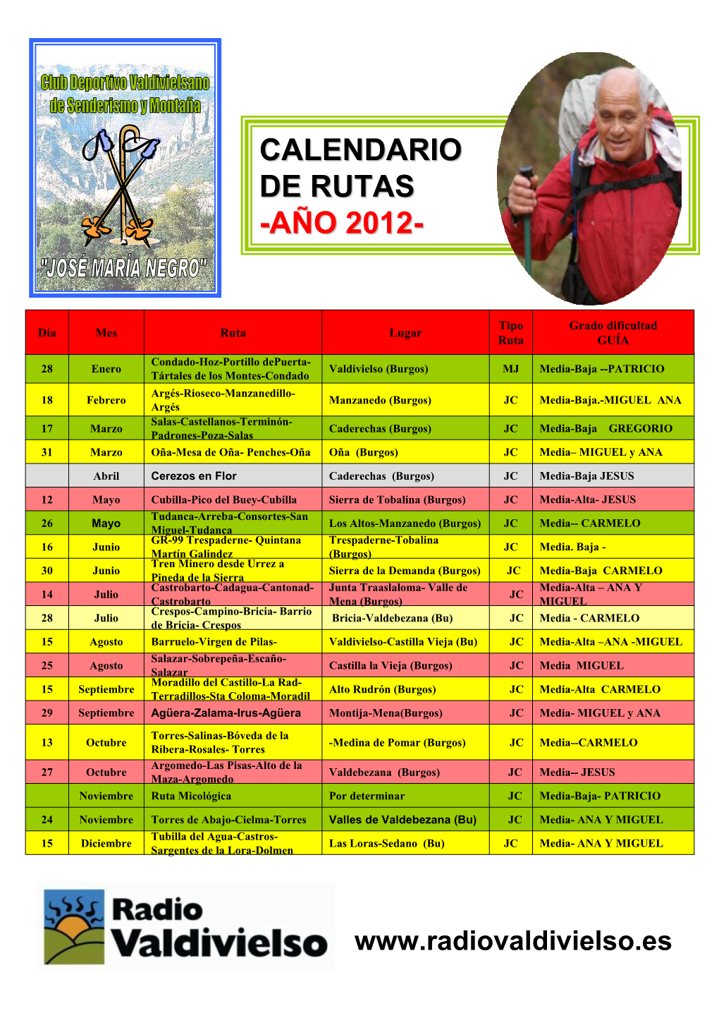 Calendario De Rutas -Año 2012