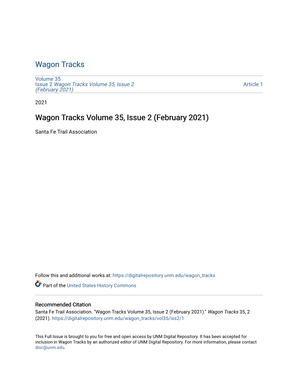 Wagon Tracks Volume 35, Issue 2 (February 2021)