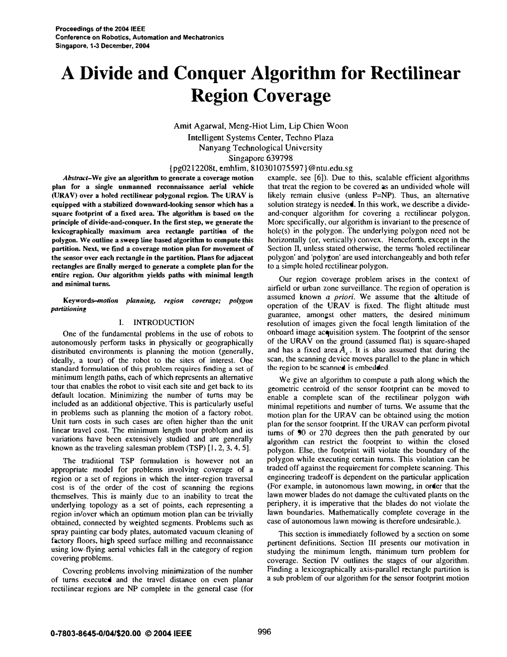 A Divide and Conquer Algorithm for Rectilinear Region Coverage