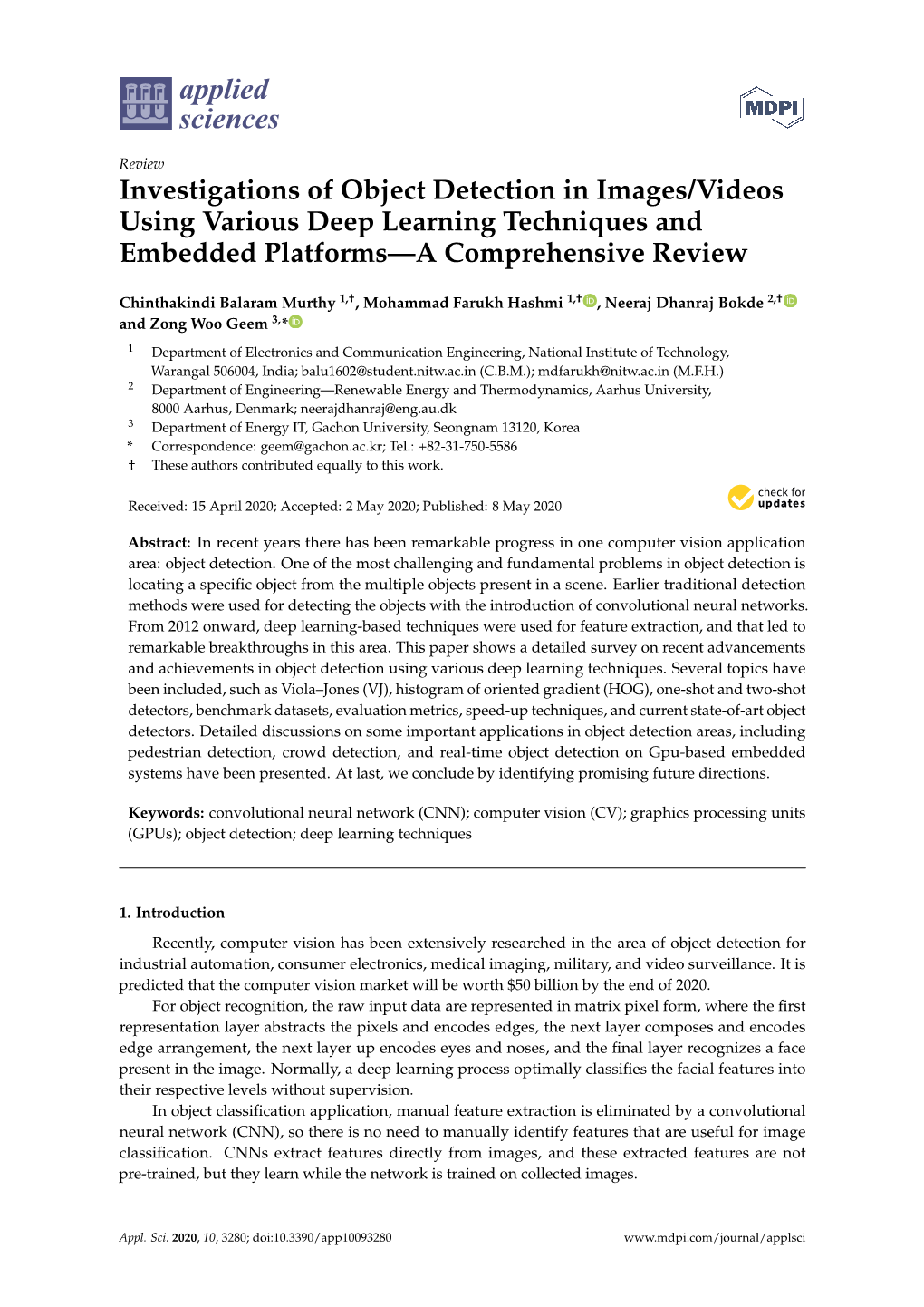 Investigations of Object Detection in Images/Videos Using Various Deep Learning Techniques and Embedded Platforms—A Comprehensive Review