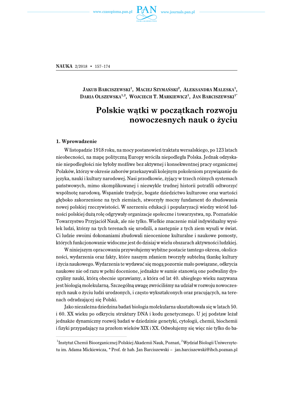 Polskie Wątki W Początkach Rozwoju Nowoczesnych Nauk O Życiu