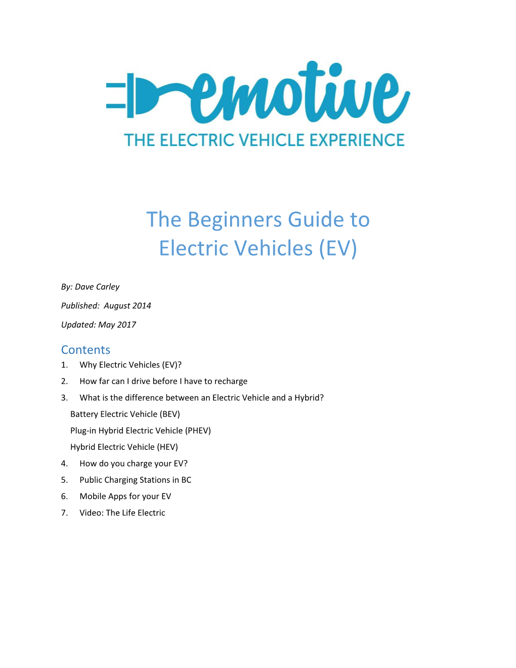 The Beginners Guide to Electric Vehicles (EV)