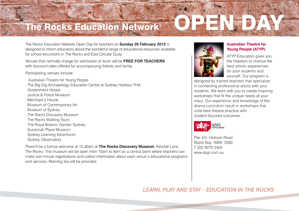 The Rocks Education Network OPEN DAY