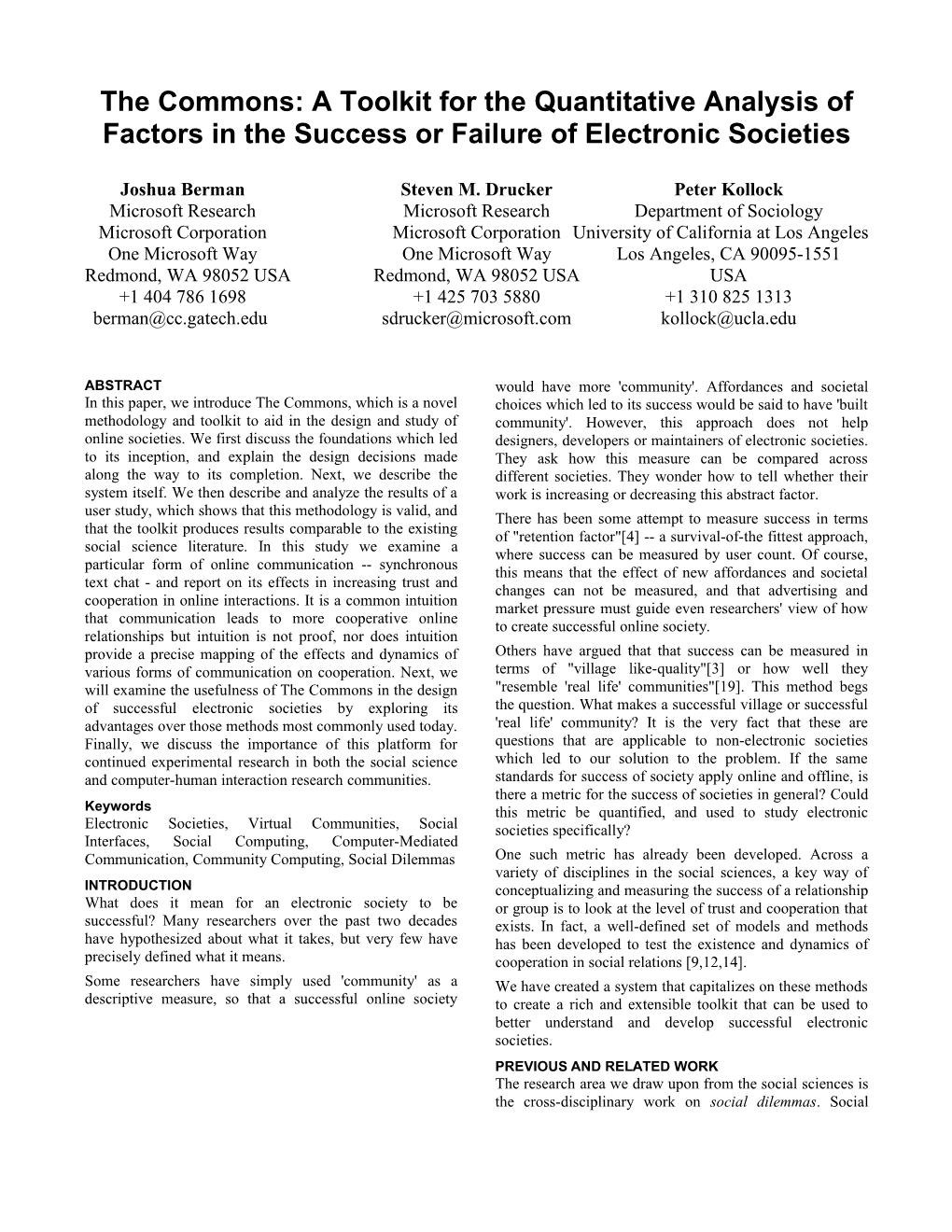 The Commons: a Toolkit for the Quantitative Analysis of Factors in the Success Or Failure