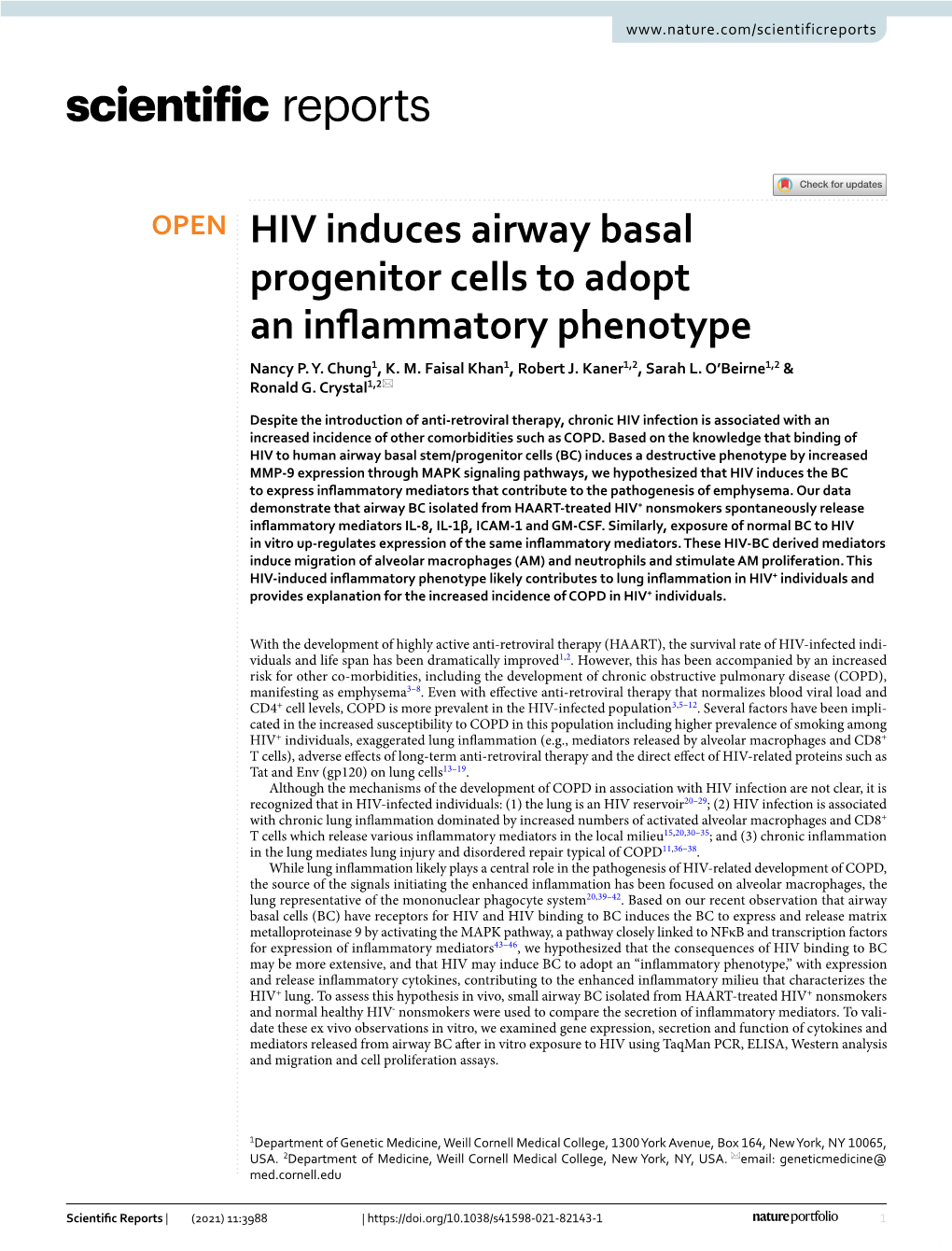 HIV Induces Airway Basal Progenitor Cells to Adopt an Inflammatory