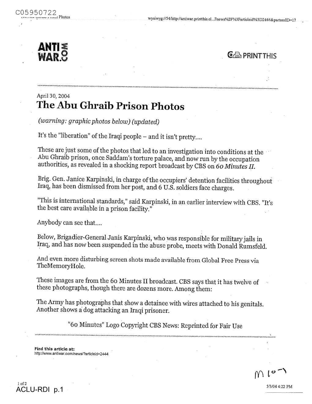The Abu Ghraib Prison Photos (Warning: Graphic Photos Below) (Updated)