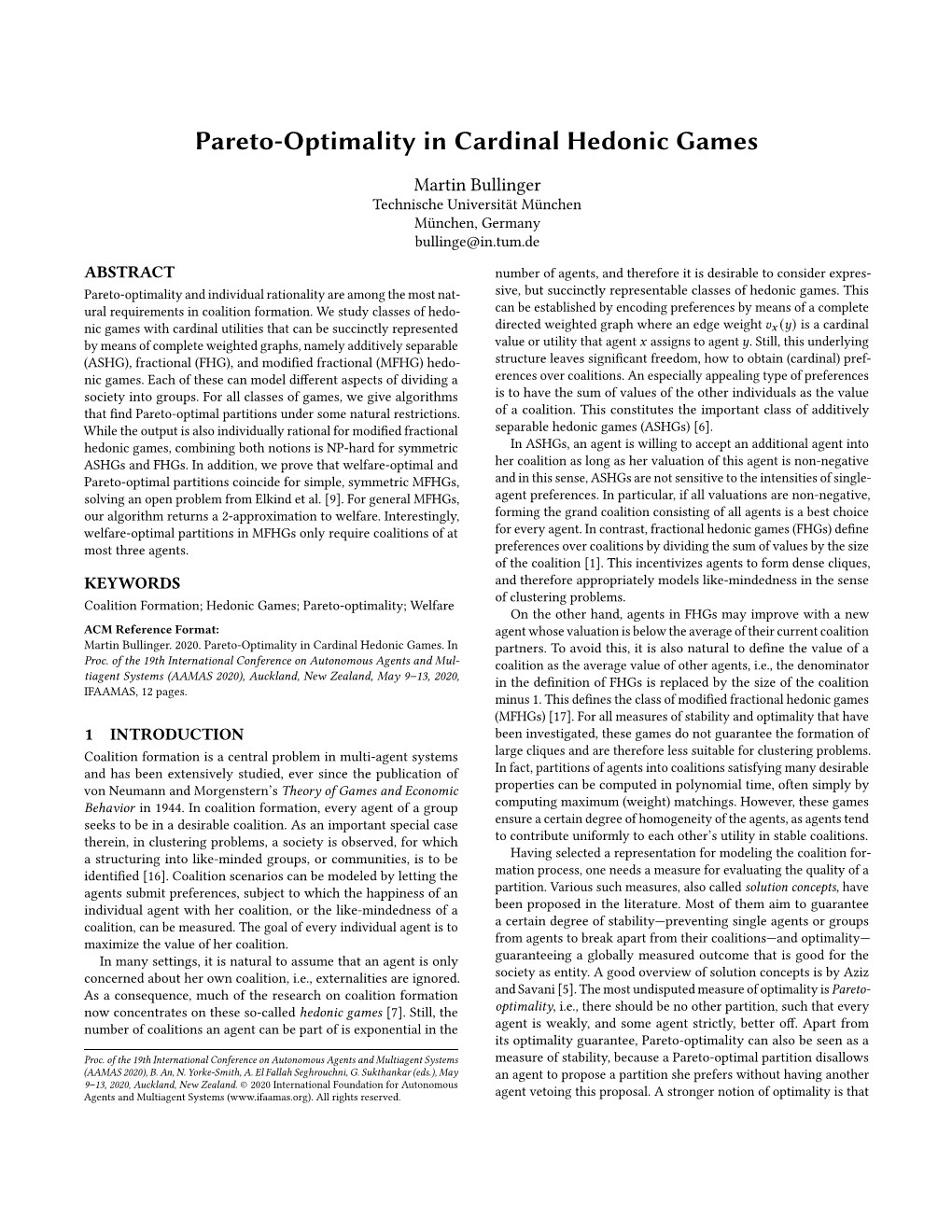 Pareto-Optimality in Cardinal Hedonic Games