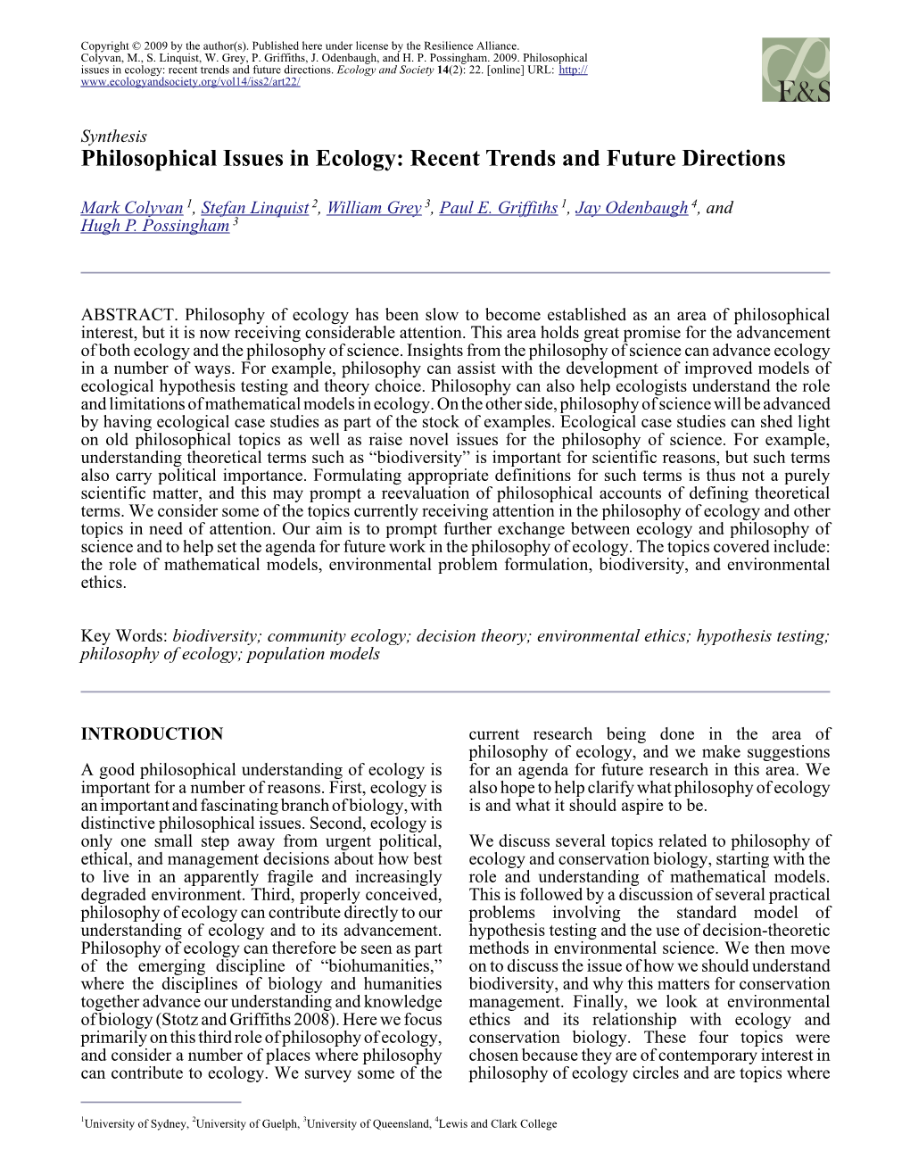 Philosophical Issues in Ecology: Recent Trends and Future Directions