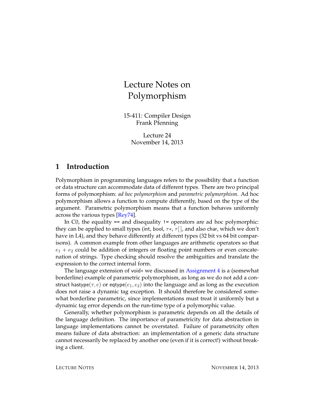 Lecture Notes on Polymorphism