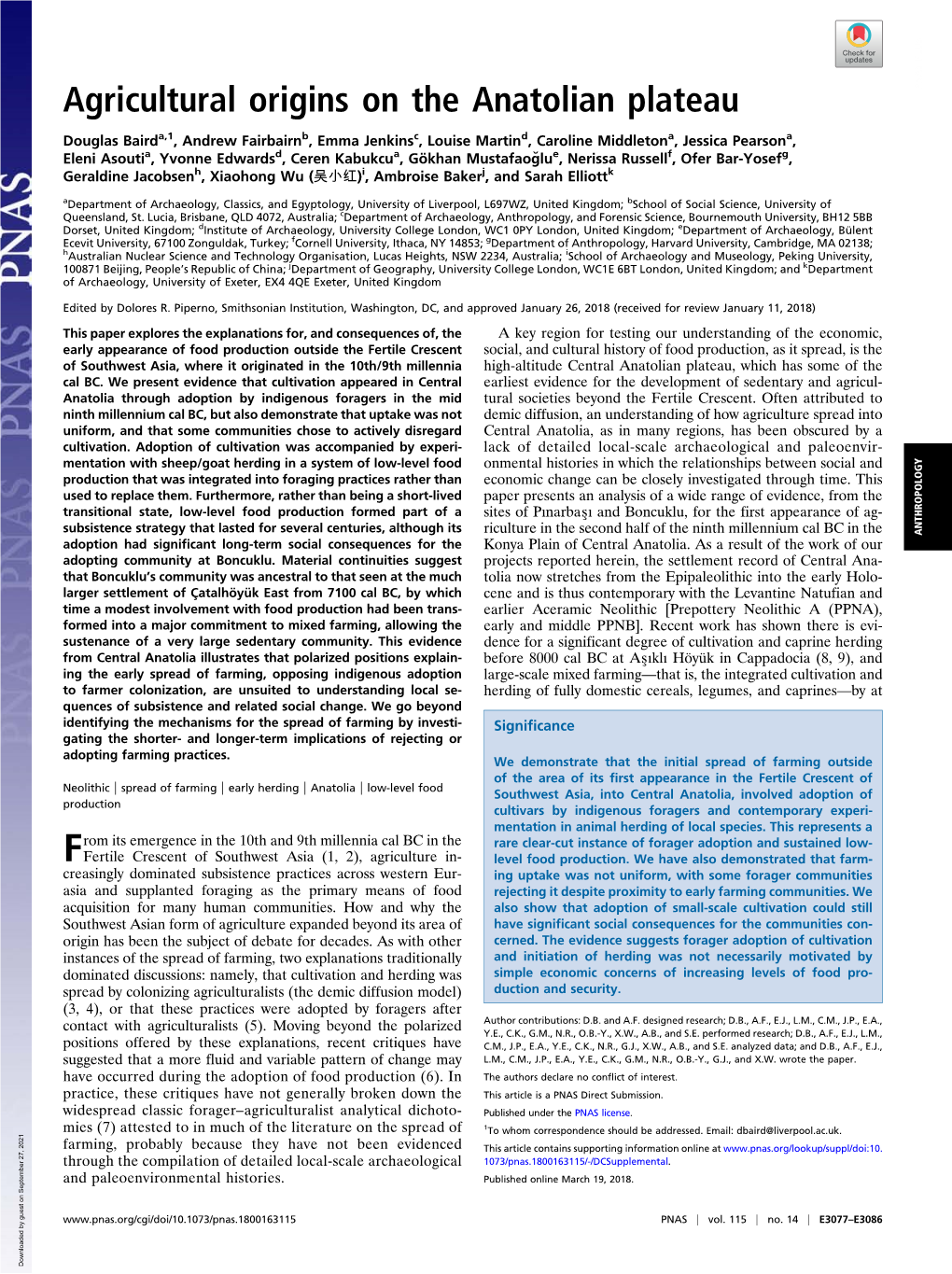 Agricultural Origins on the Anatolian Plateau PNAS PLUS