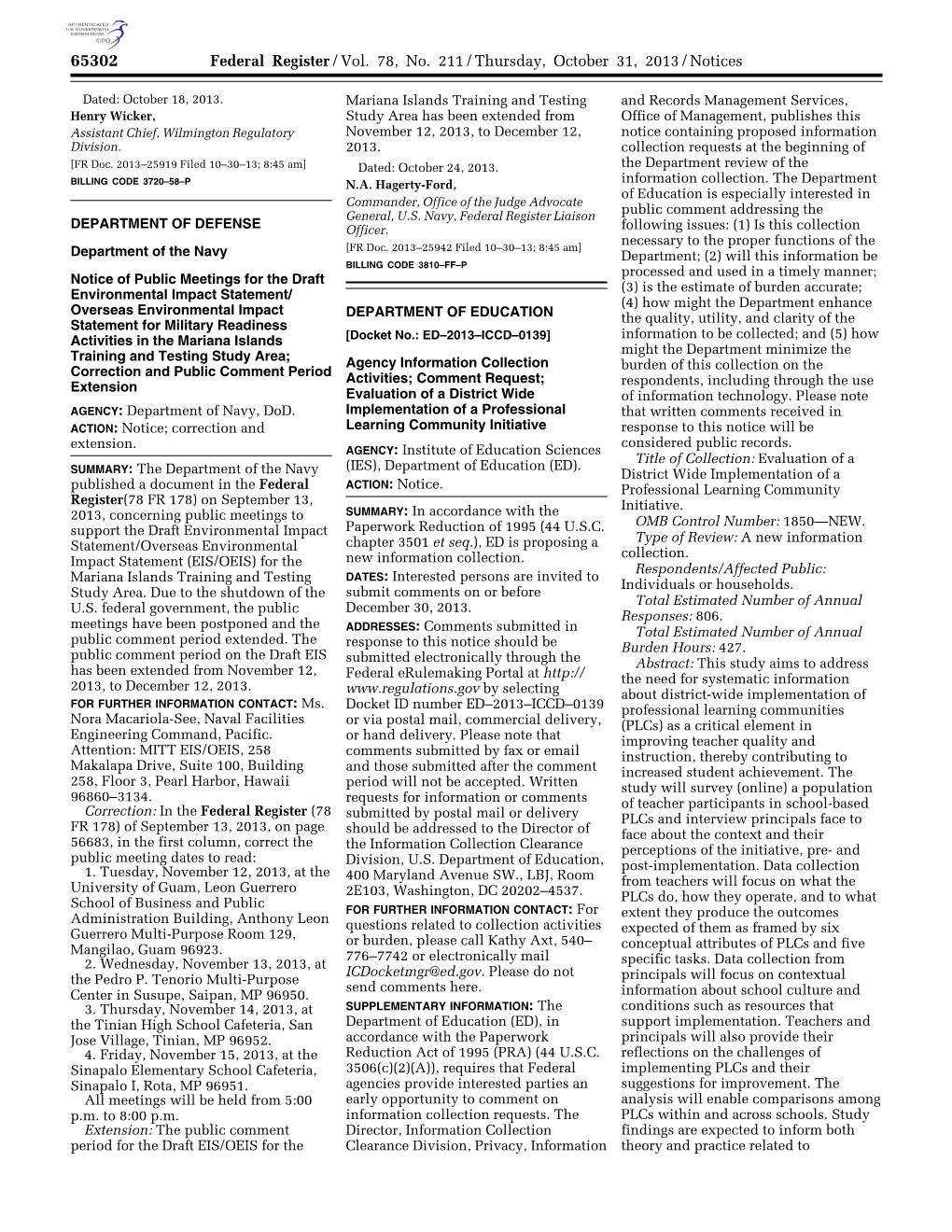 Federal Register/Vol. 78, No. 211/Thursday, October 31, 2013