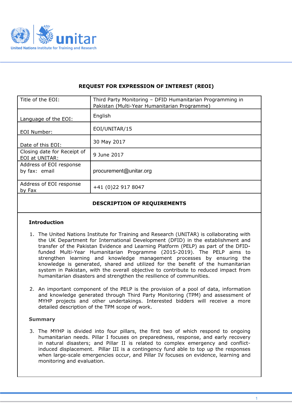 Request for Expression of Interest (Reoi)