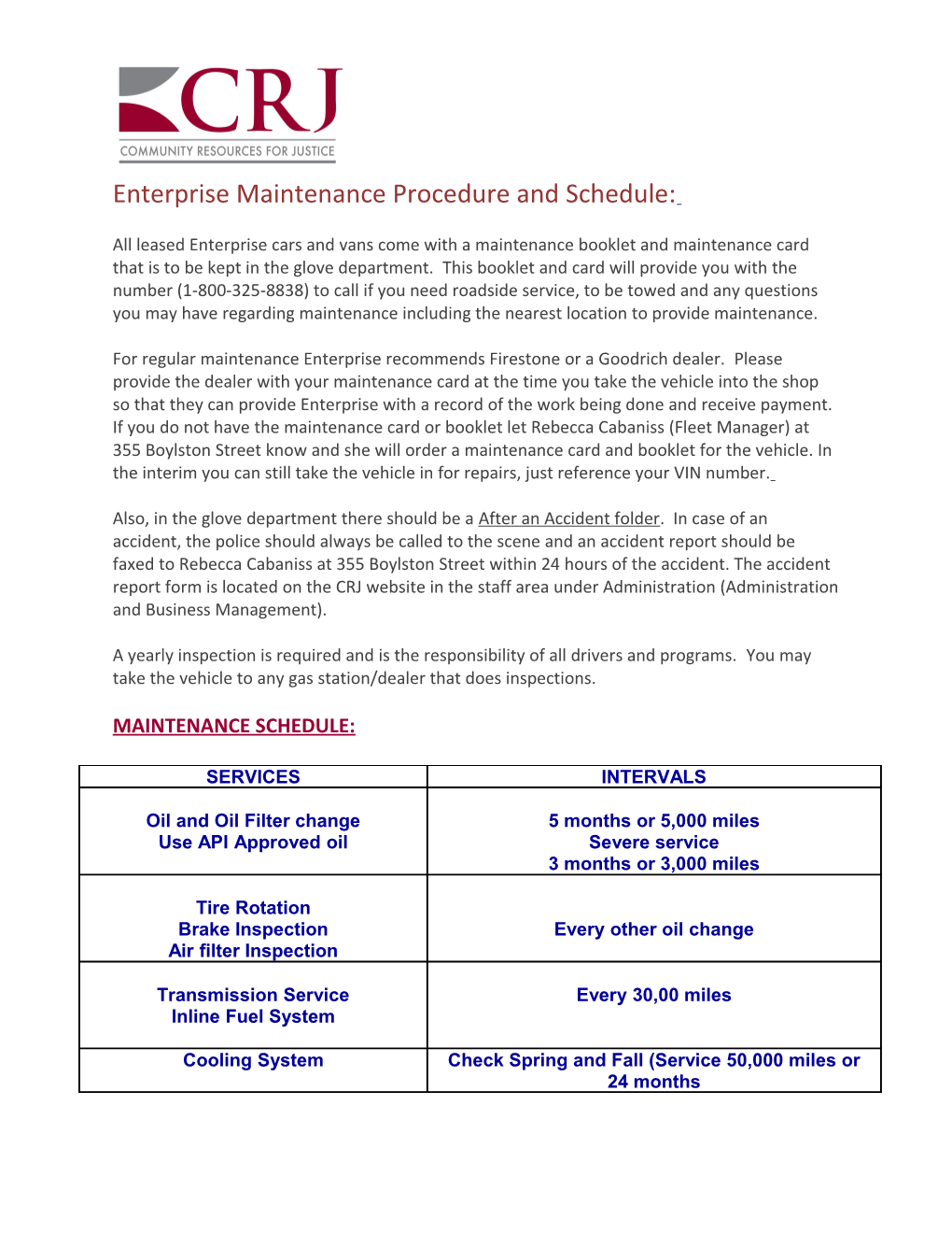 Enterprise Maintenance Procedure and Schedule