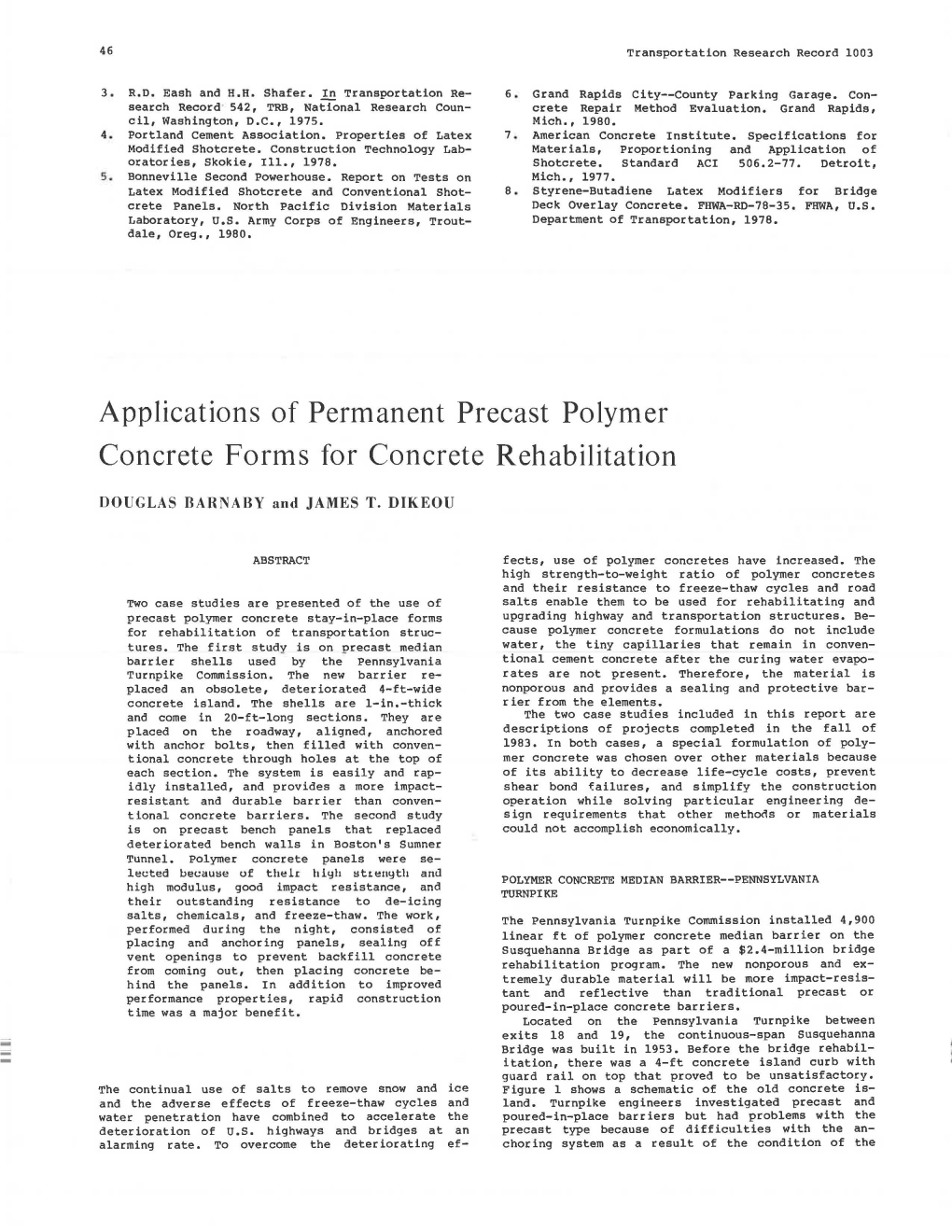 Applications of Permanent Precast Polymer Concrete Forms for Concrete Rehabilitation