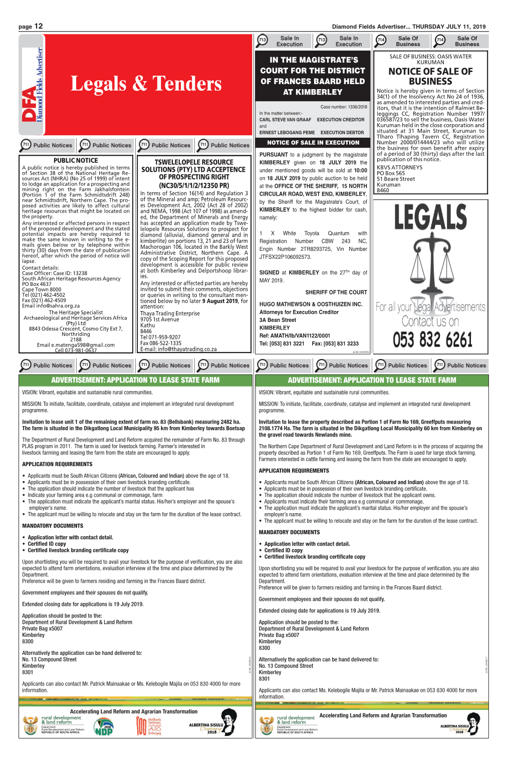 Legals & Tenders