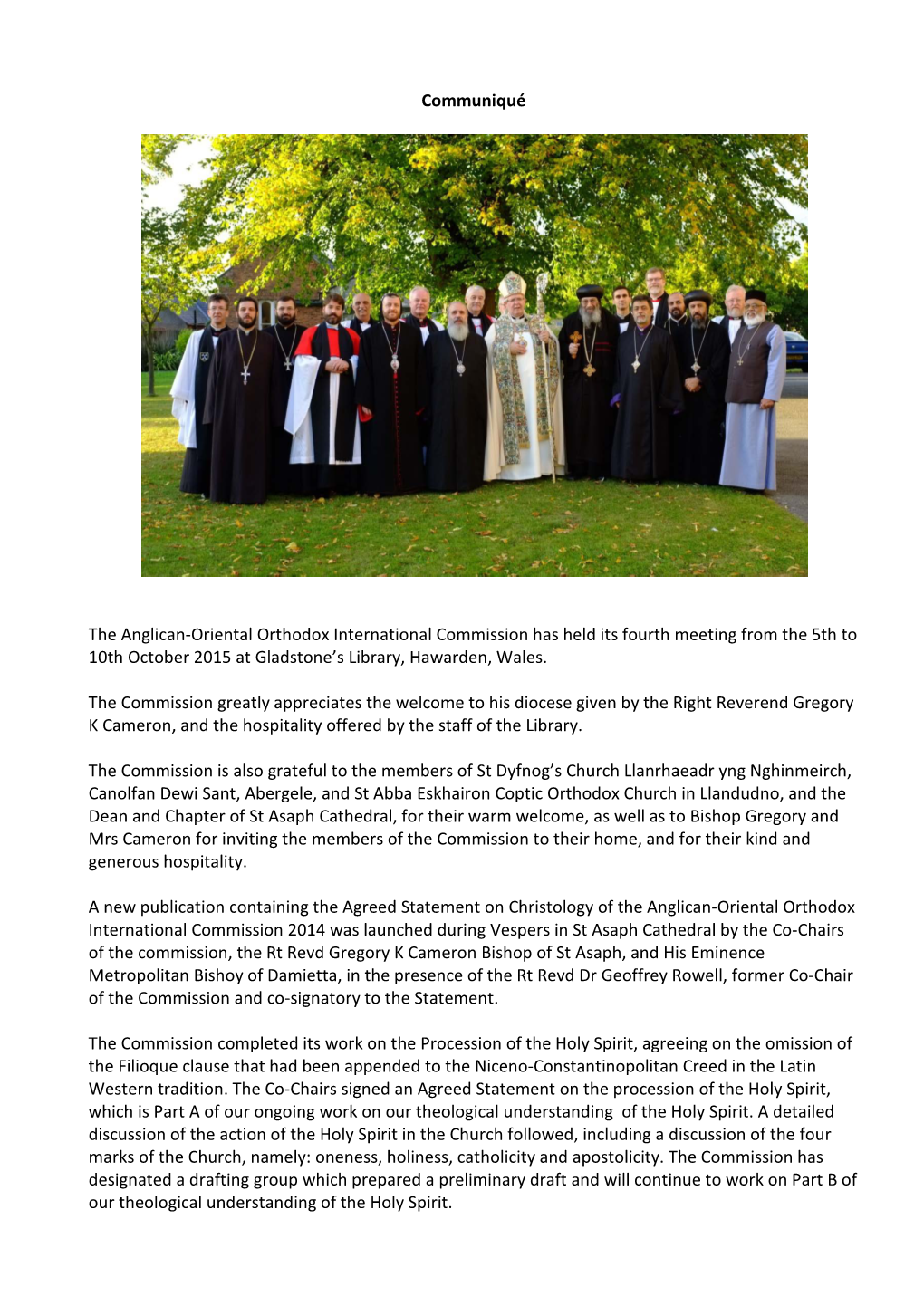 AOOIC Anglican Oriental Orthodox International Commission Communiqué