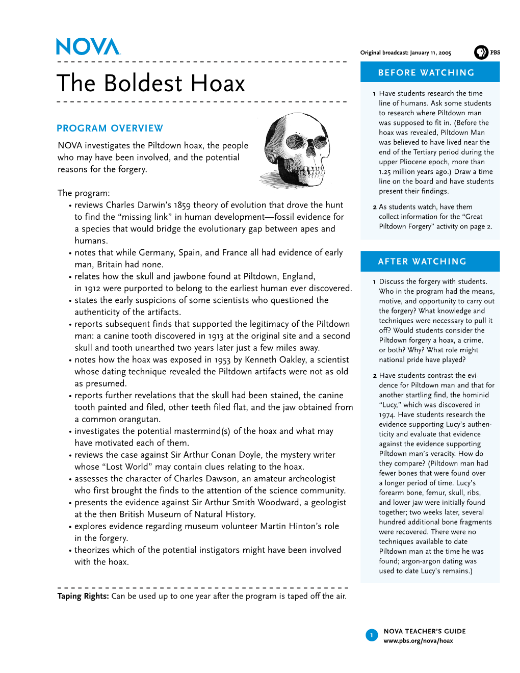 The Boldest Hoax 1 Have Students Research the Time Line of Humans