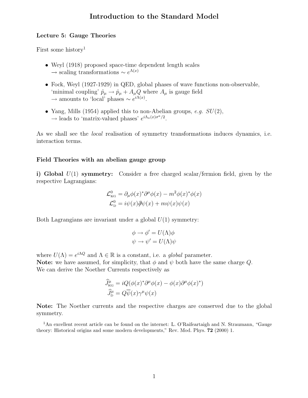 Gauge Theories, U(1)