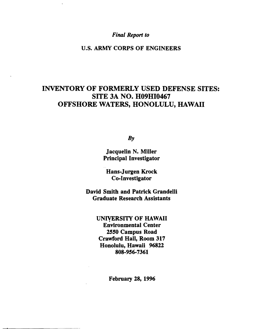Inventory of Formerly Used Defense Sites: Site 3A No