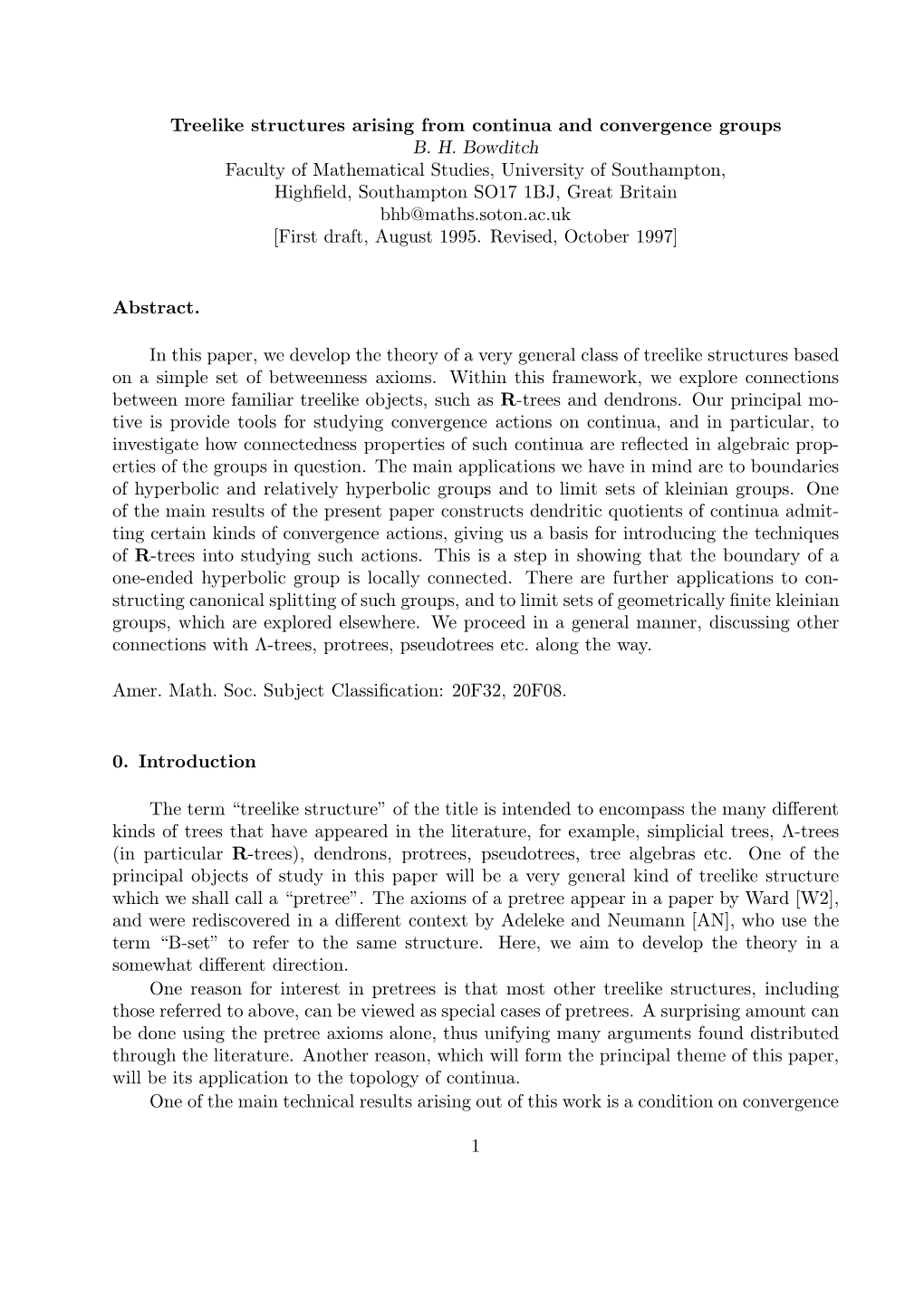 Treelike Structures Arising from Continua and Convergence Groups B