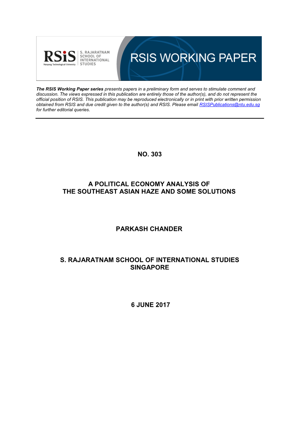 A Political Economy Analysis of the Southeast Asian Haze and Some Solutions