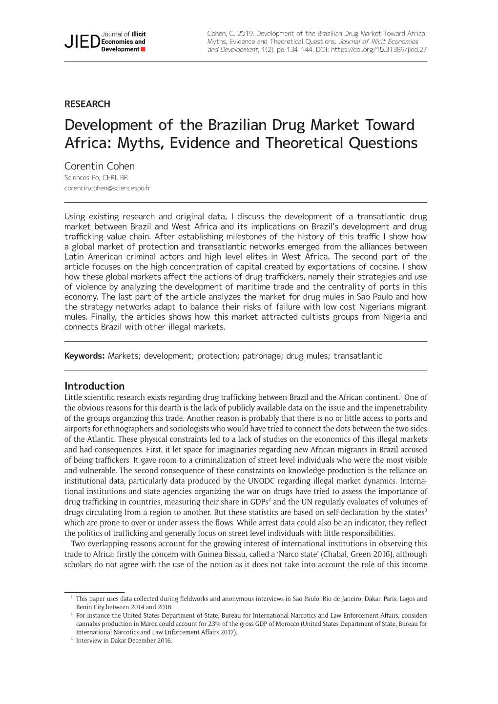 Development of the Brazilian Drug Market Toward Africa: Myths, Evidence and Theoretical Questions