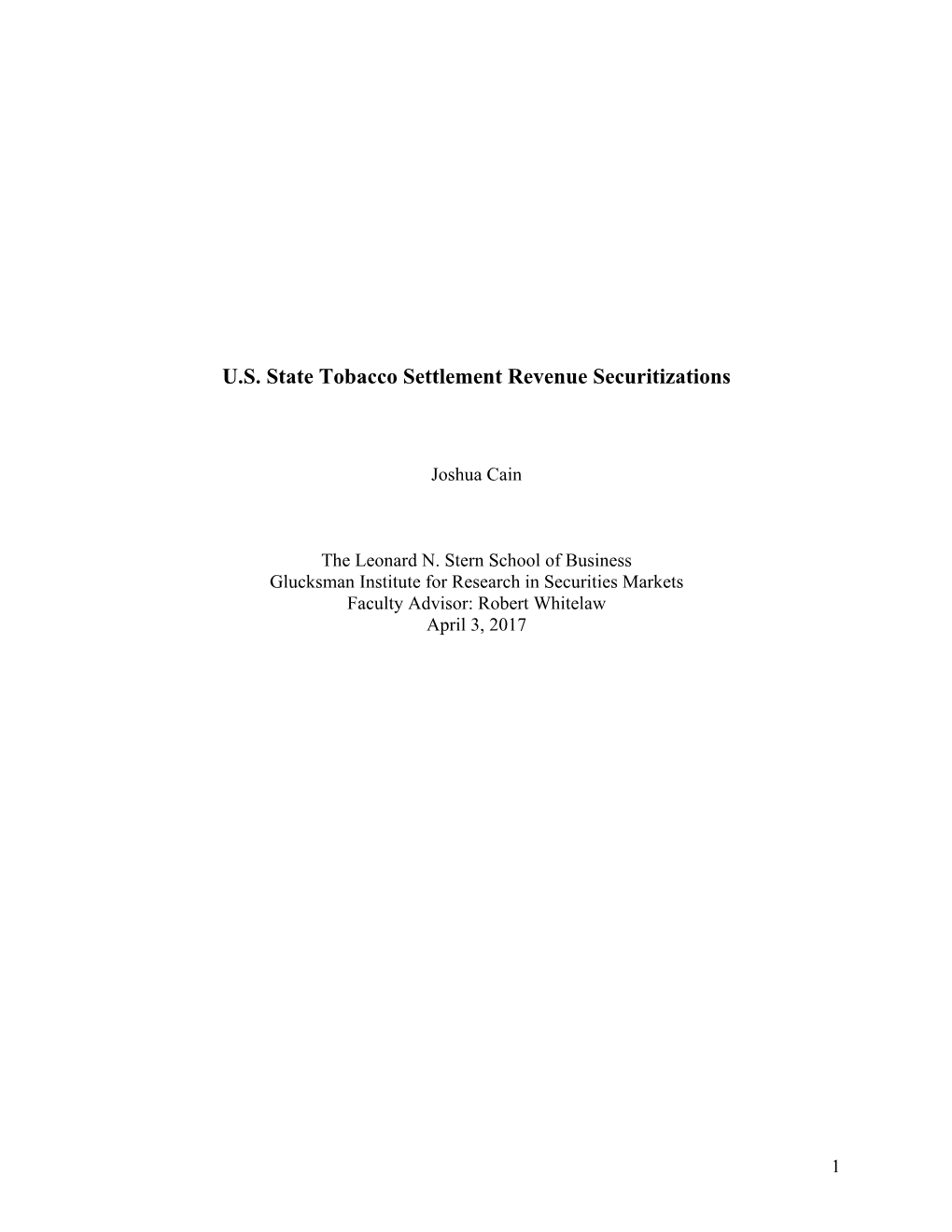 U.S. State Tobacco Settlement Revenue Securitizations