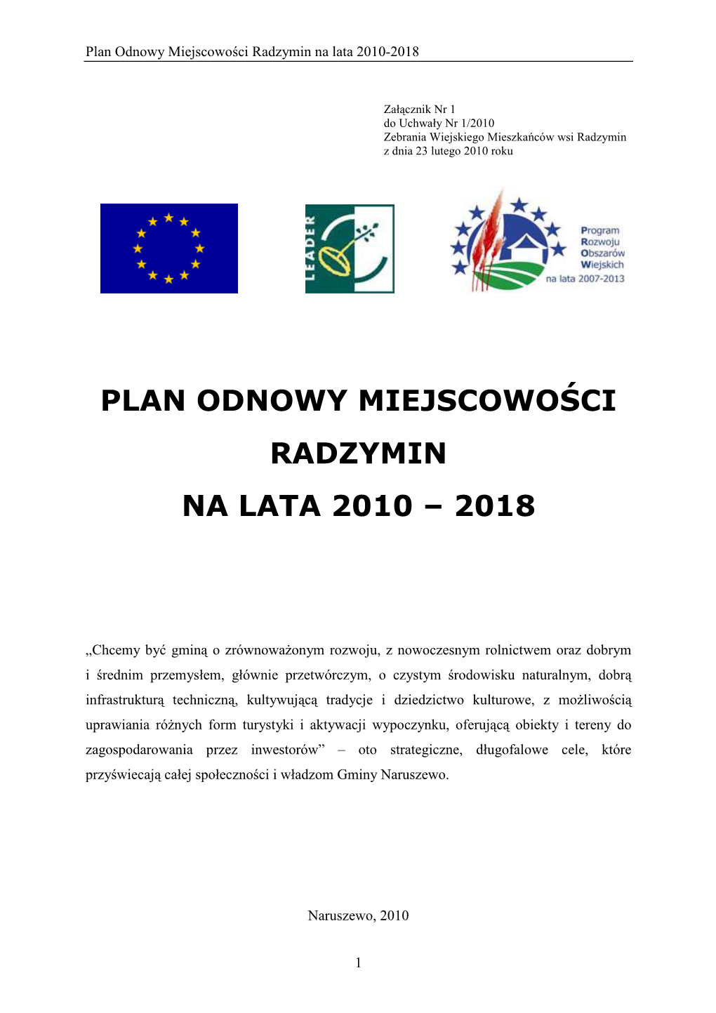 Plan Odnowy Miejscowości Radzymin Zebranie Wiejskie