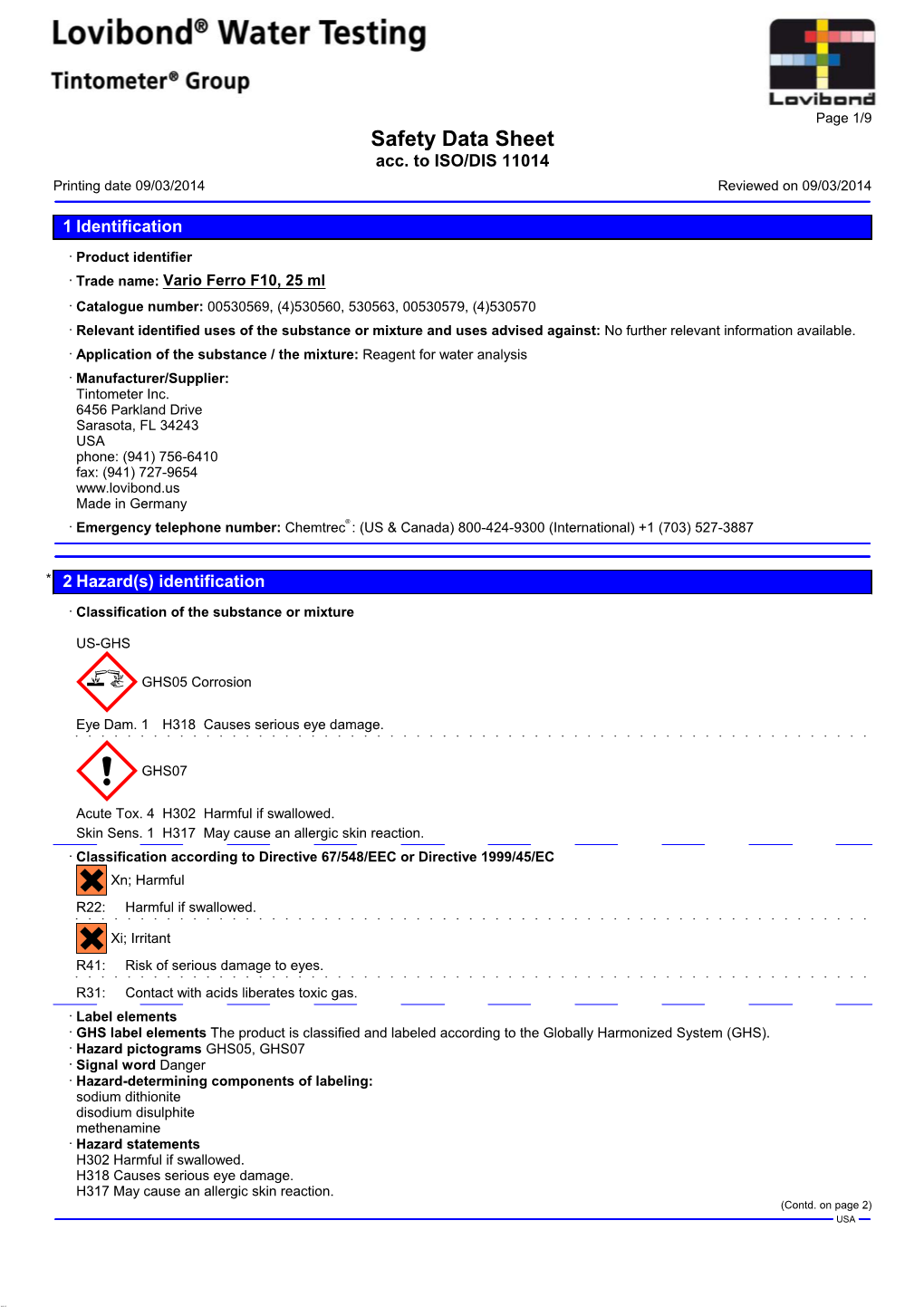 Ge 1/9 Safety Data Sheet Acc