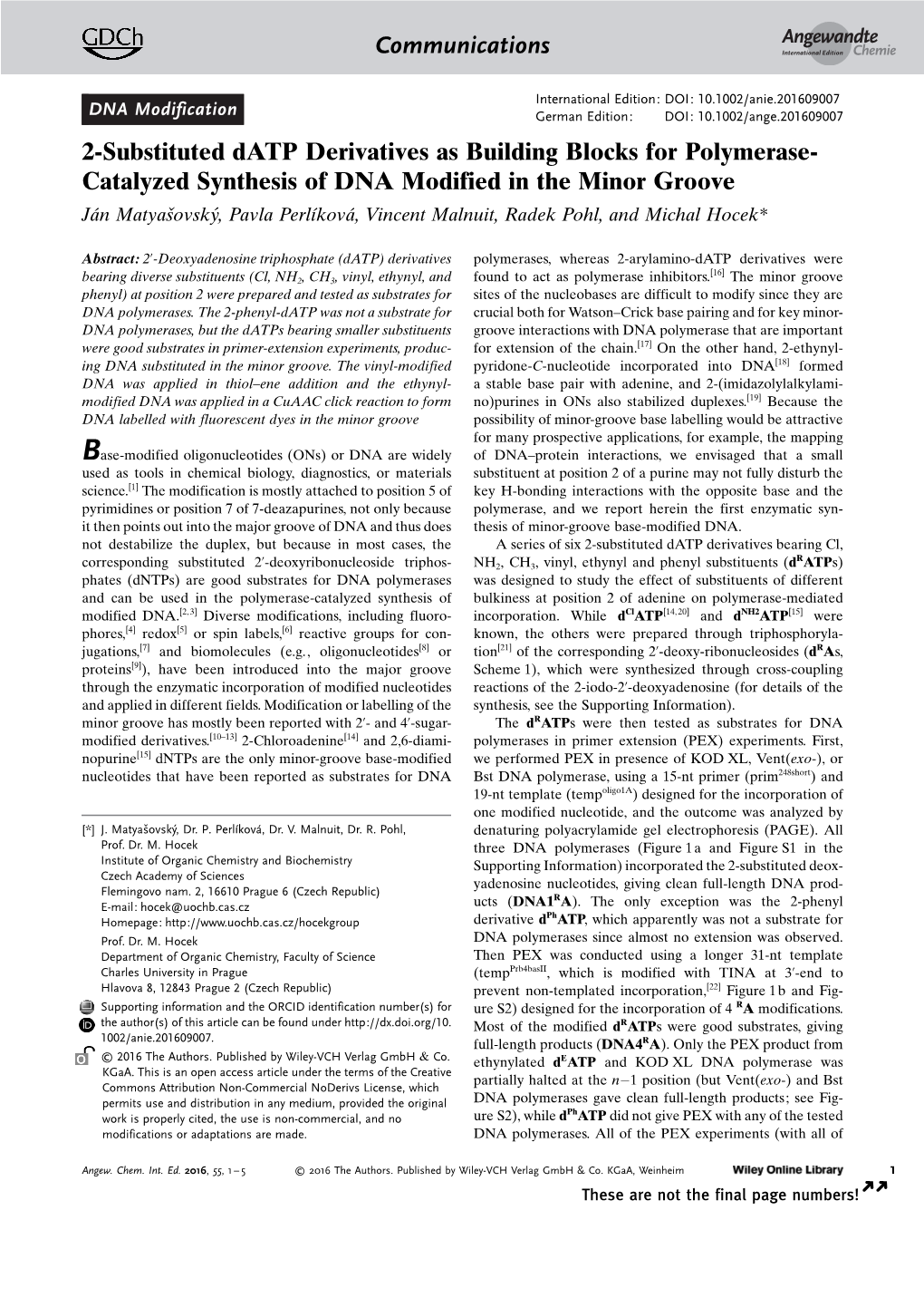 2‐Substituted Datp Derivatives As Building Blocks for Polymerase