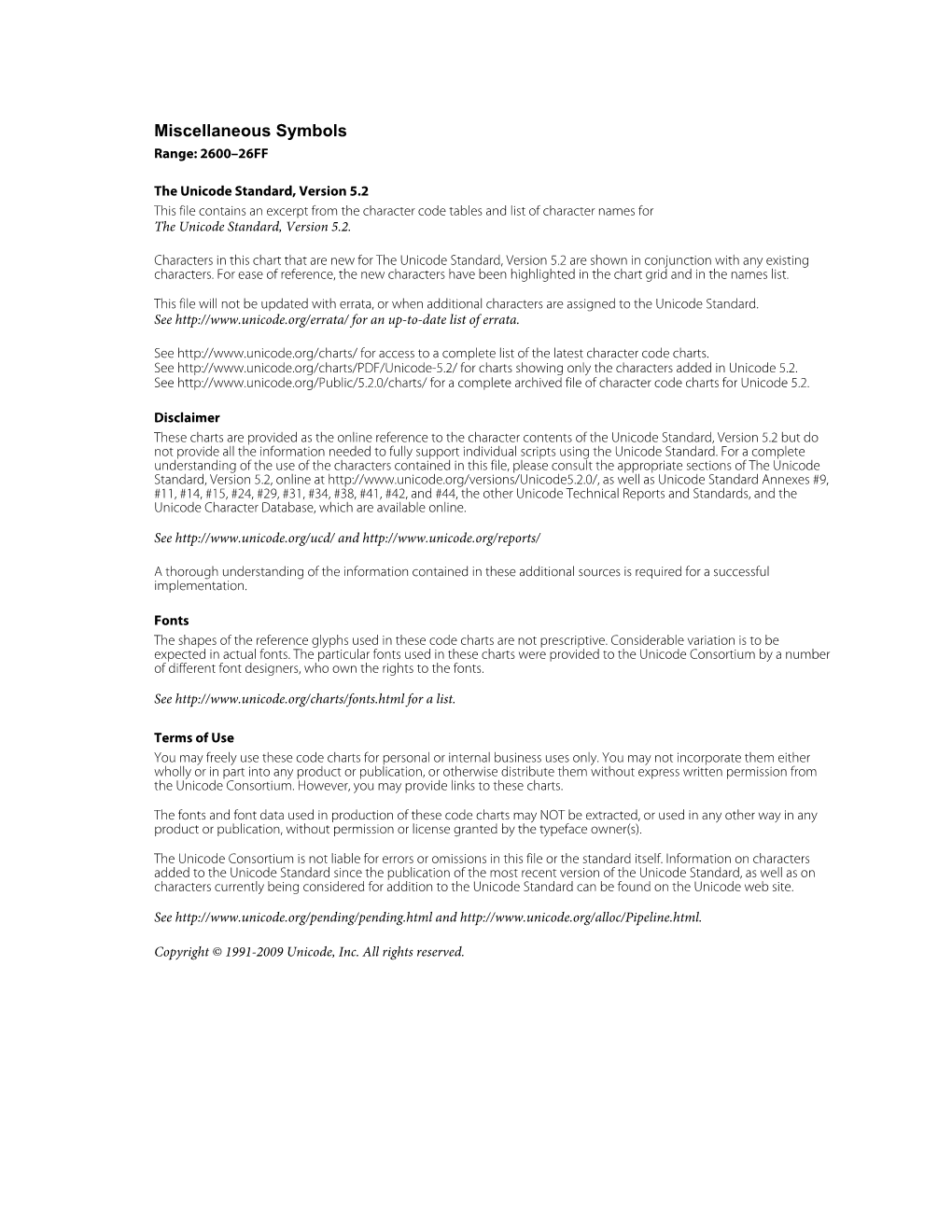 The Unicode Standard 5.2 Code Charts