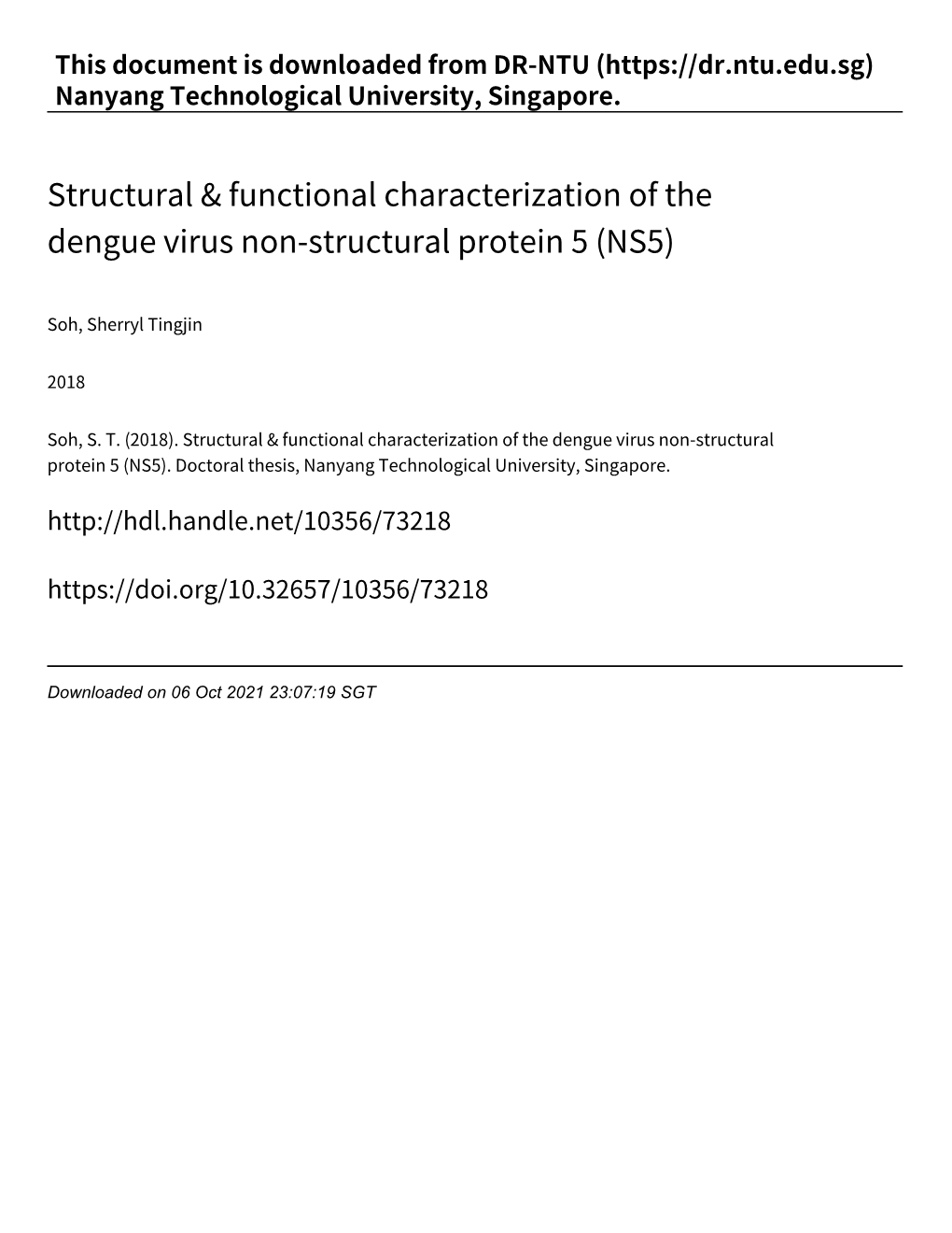 Structural & Functional Characterization of the Dengue Virus Non