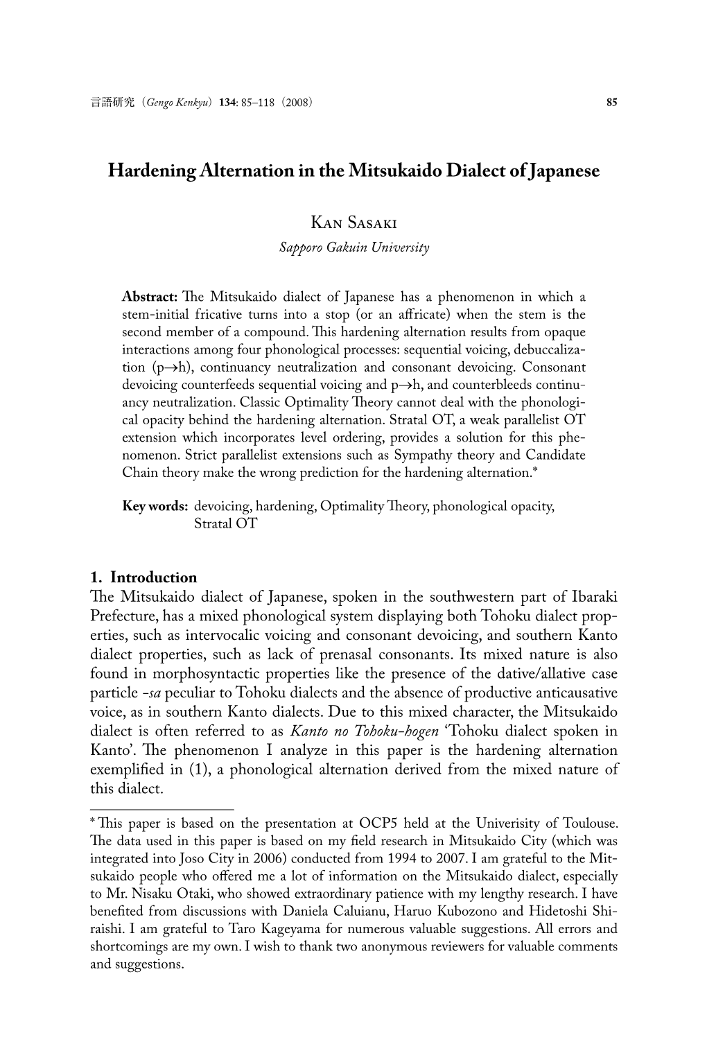 Hardening Alternation in the Mitsukaido Dialect of Japanese