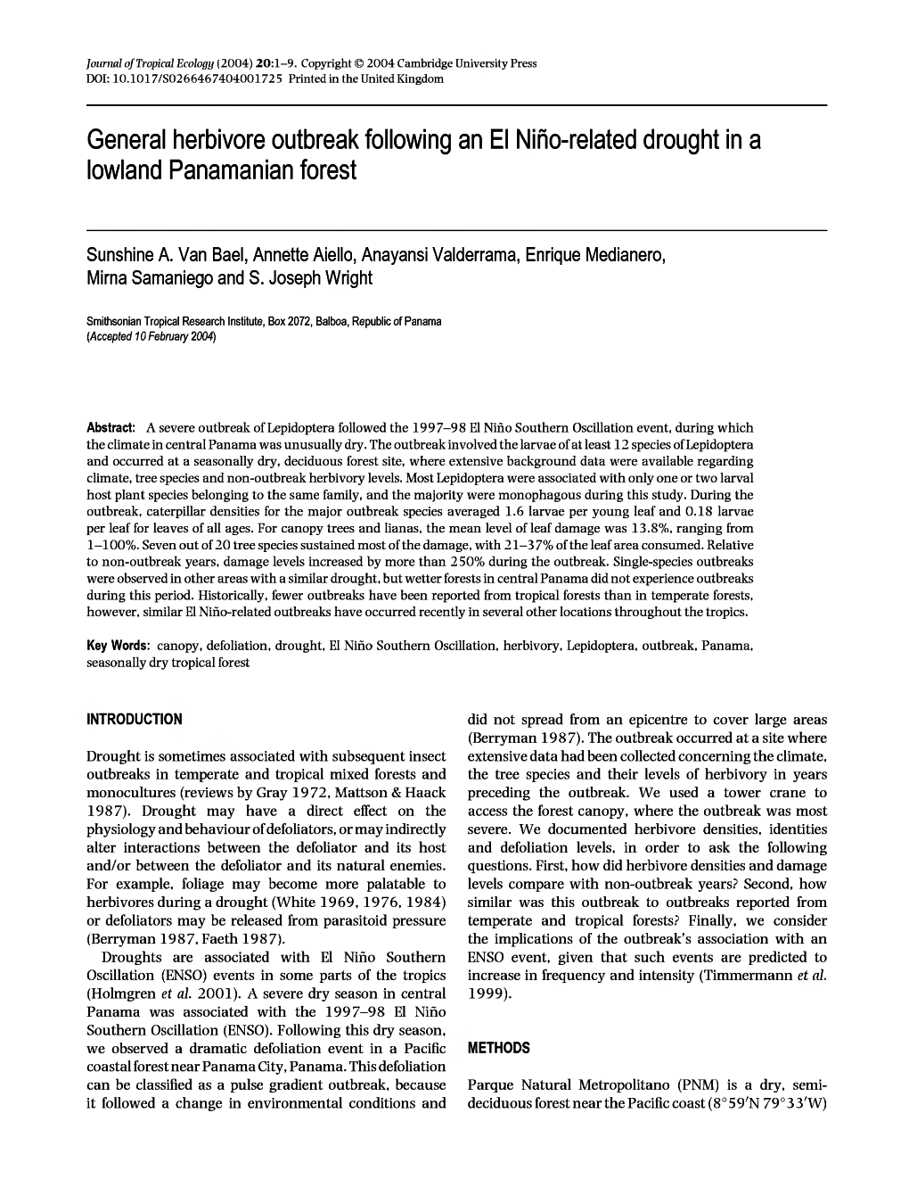 General Herbivore Outbreak Following an El Nino-Related Drought in a Lowland Panamanian Forest