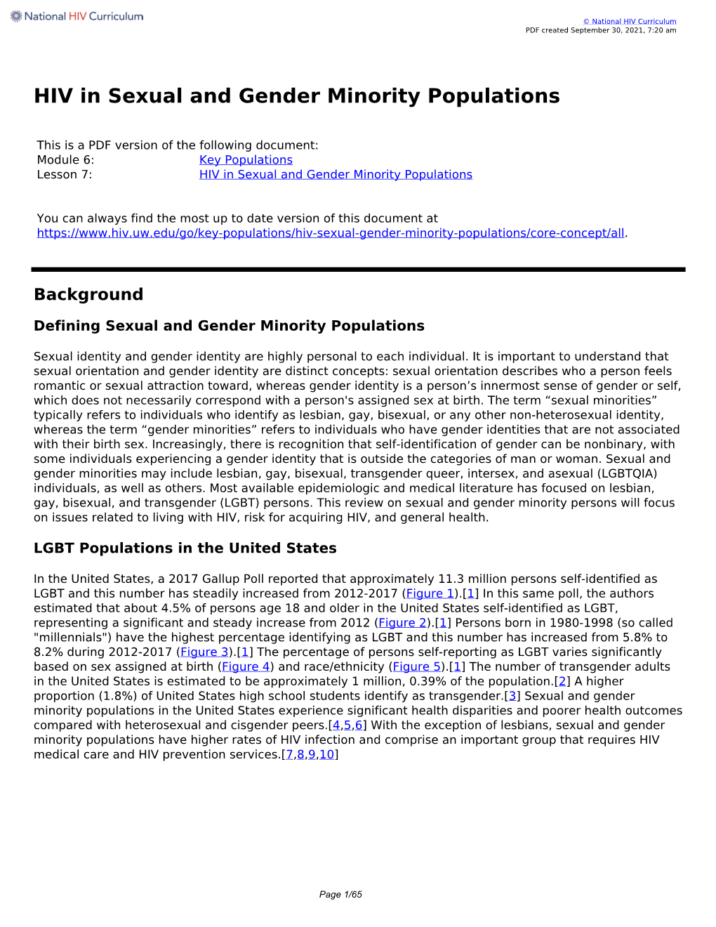 HIV in Sexual and Gender Minority Populations