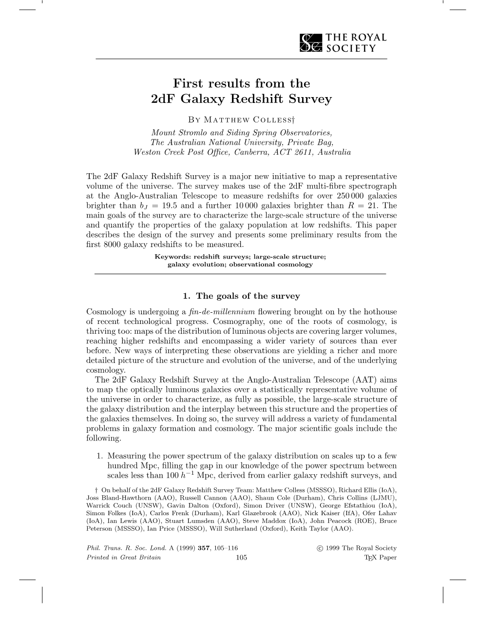 First Results from the 2Df Galaxy Redshift Survey