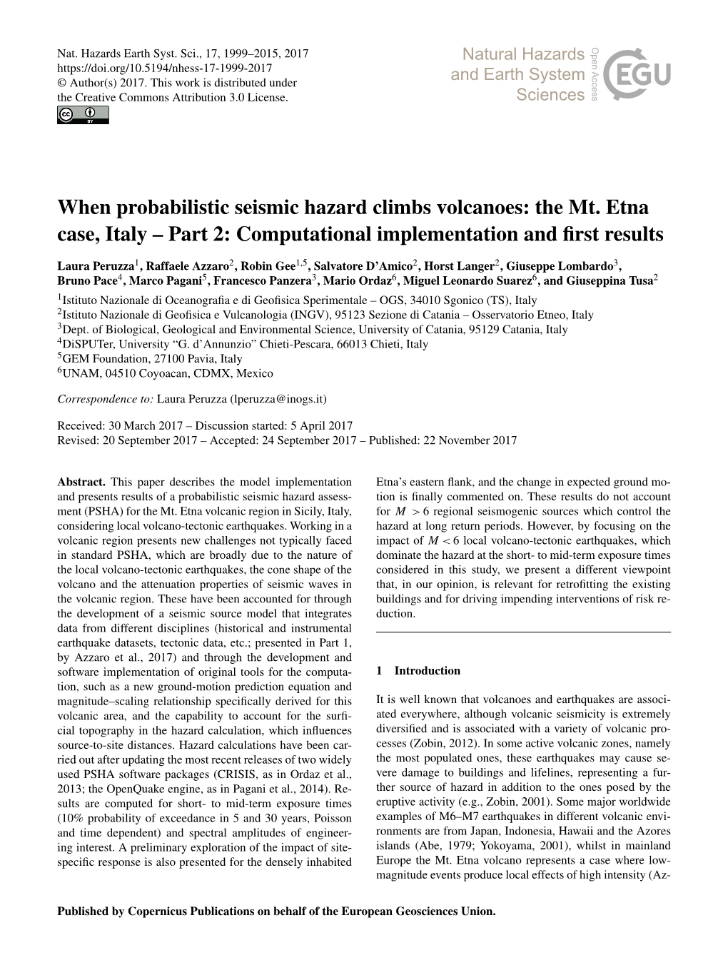 When Probabilistic Seismic Hazard Climbs Volcanoes: the Mt. Etna Case, Italy – Part 2: Computational Implementation and ﬁrst Results