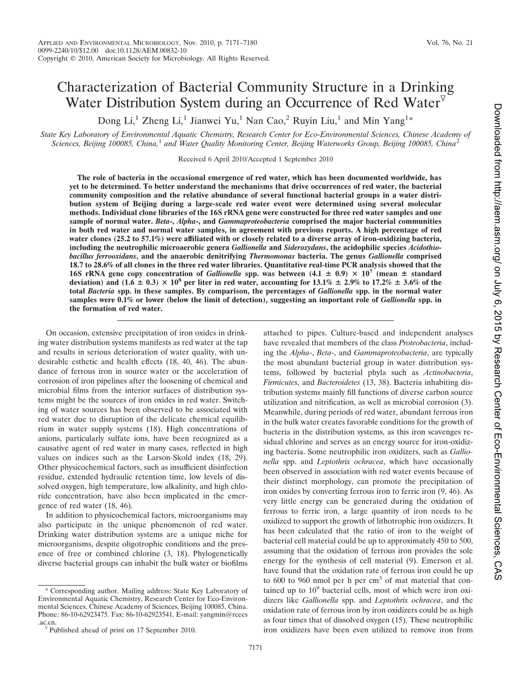 Characterization of Bacterial Community Structure in a Drinking