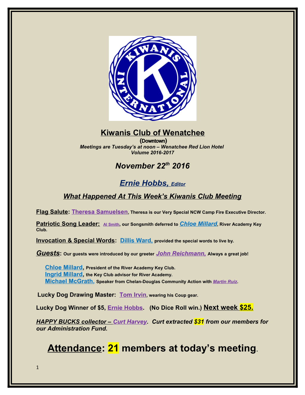 What Happened at This Week S Kiwanis Club Meeting