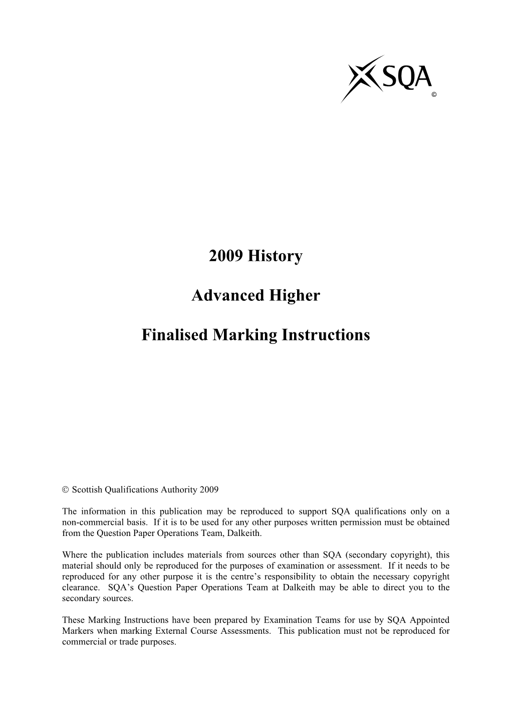 2009 History Advanced Higher Finalised Marking Instructions