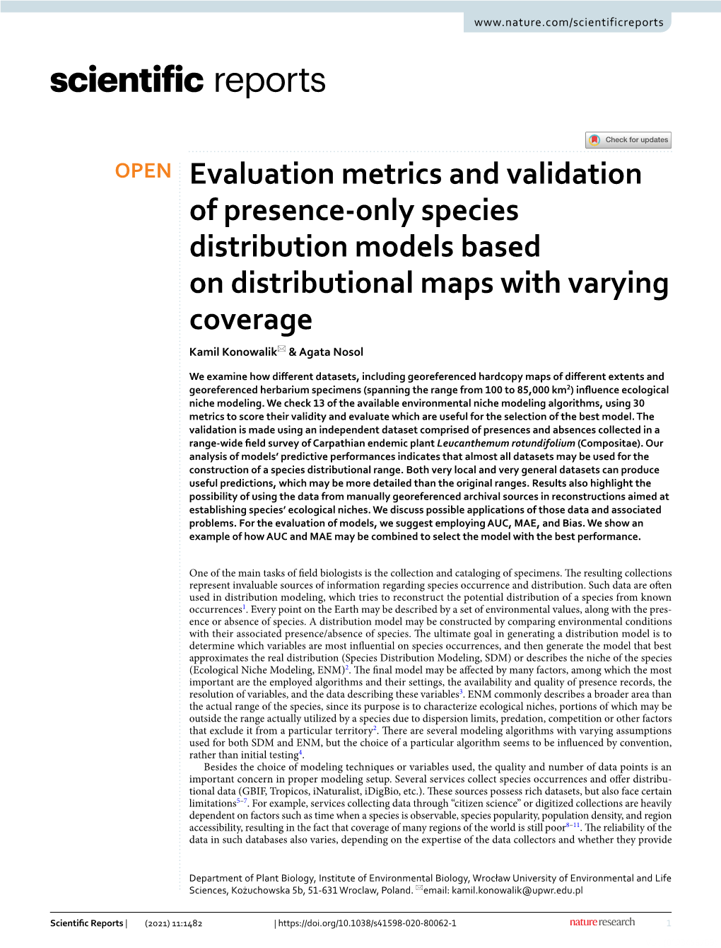 Evaluation Metrics and Validation of Presence-Only Species Distribution