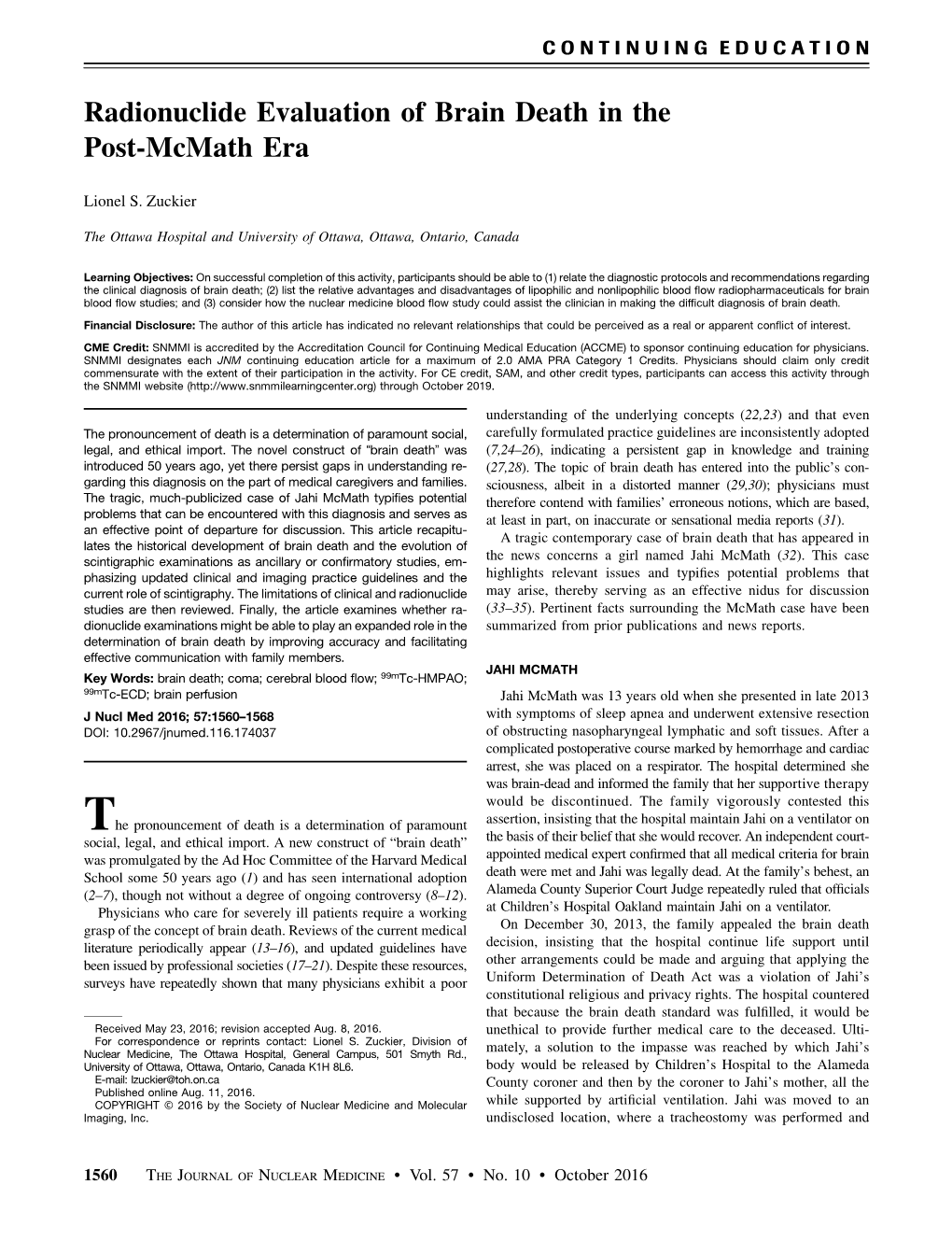 Radionuclide Evaluation of Brain Death in the Post-Mcmath Era